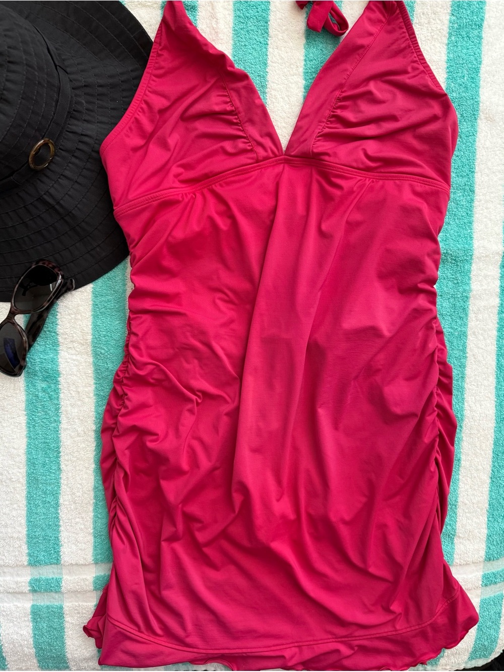 Athleta Bright Pink Shirrindipity Halter Swim Dress
